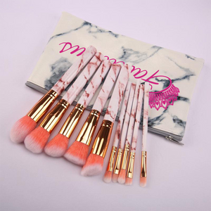 Pink Marble Brush Set With Marble Makeup Bag