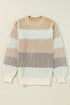 Striped Color Block Round Neck Long Sleeve Sweater