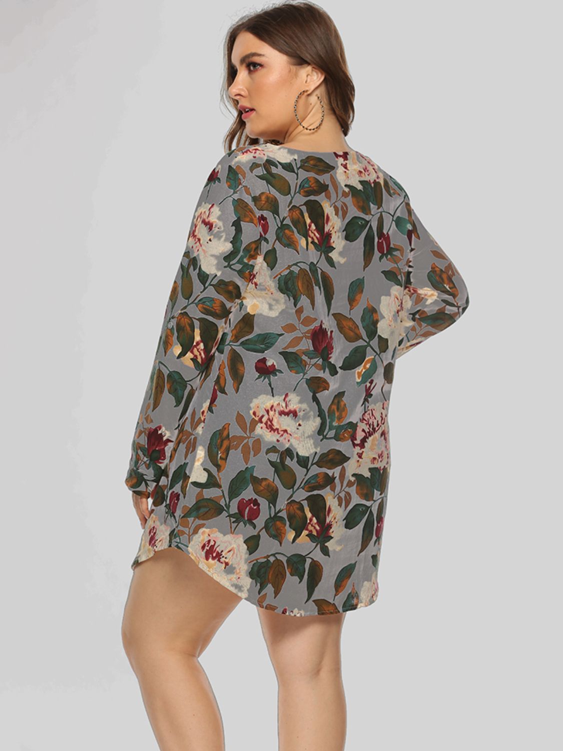 Curve Floral Long Sleeve Mini Dress