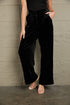 Loose Fit High Waist Long Velvet Pants with Pockets