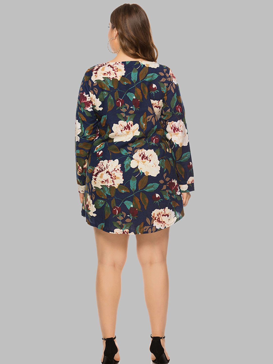 Curve Floral Long Sleeve Mini Dress