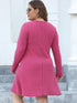 Curve Ribbed Buttoned V-Neck Long Sleeve Dress