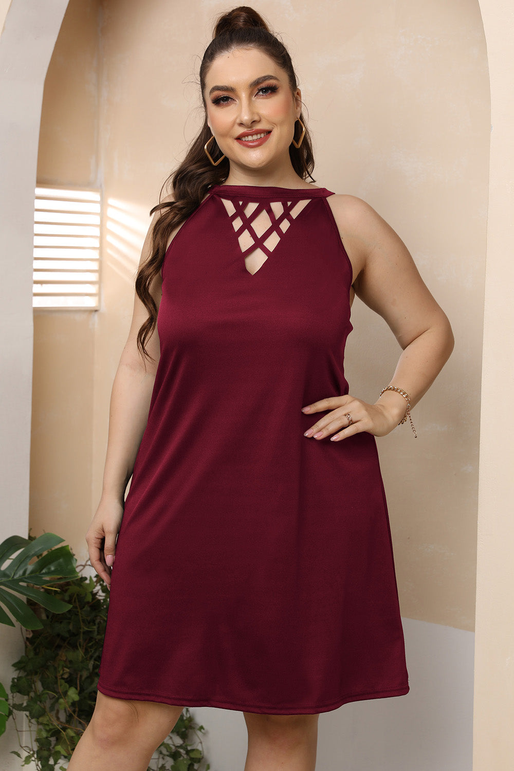 Curve Cutout Round Neck Sleeveless Dress