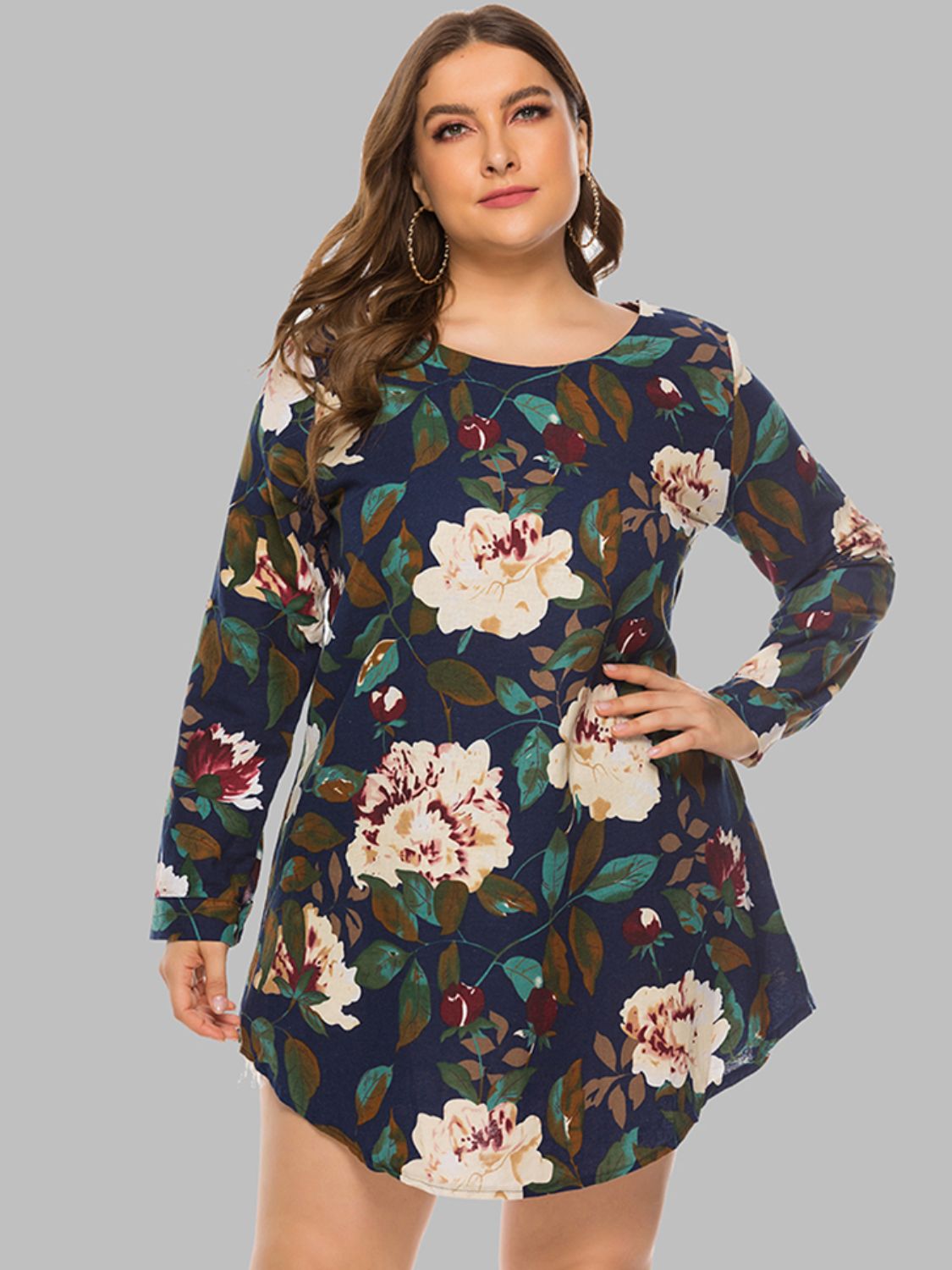 Curve Floral Long Sleeve Mini Dress