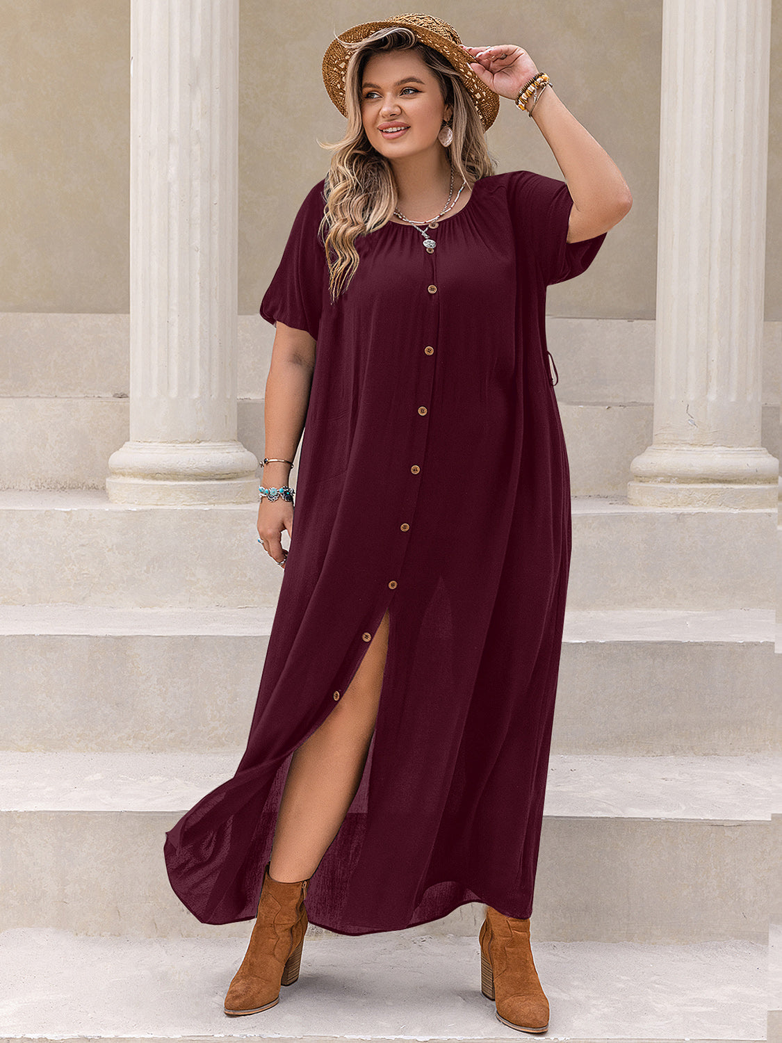 Curve Round Neck Half Sleeve Dress