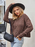 Cable-Knit Round Neck Dropped Shoulder Sweater