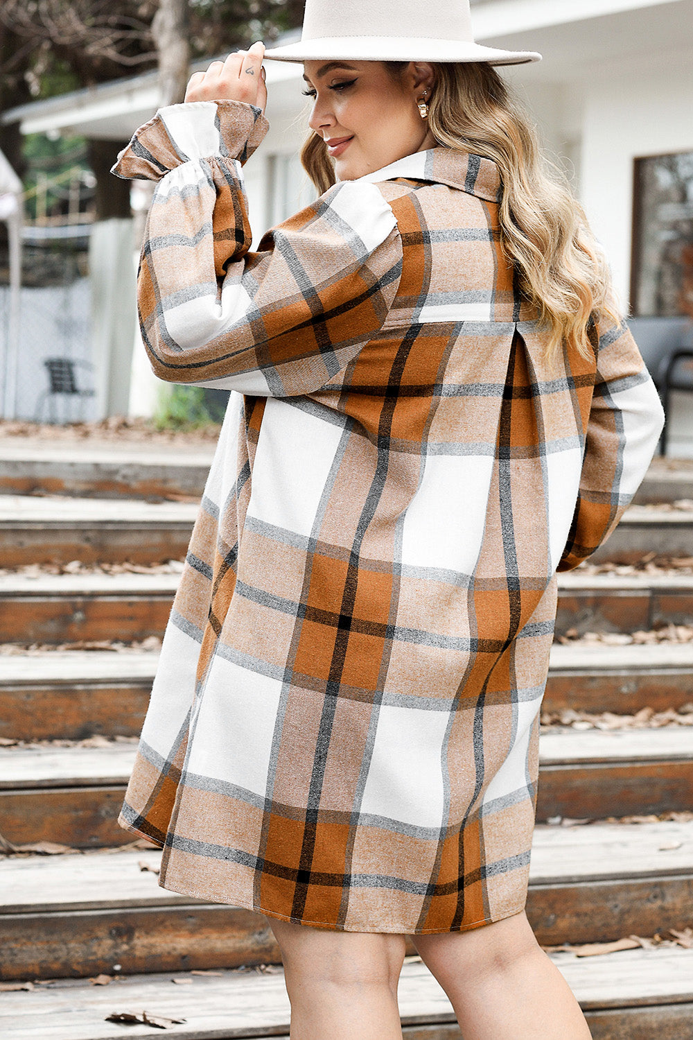 Curve Plaid Button Up Shirt Dress