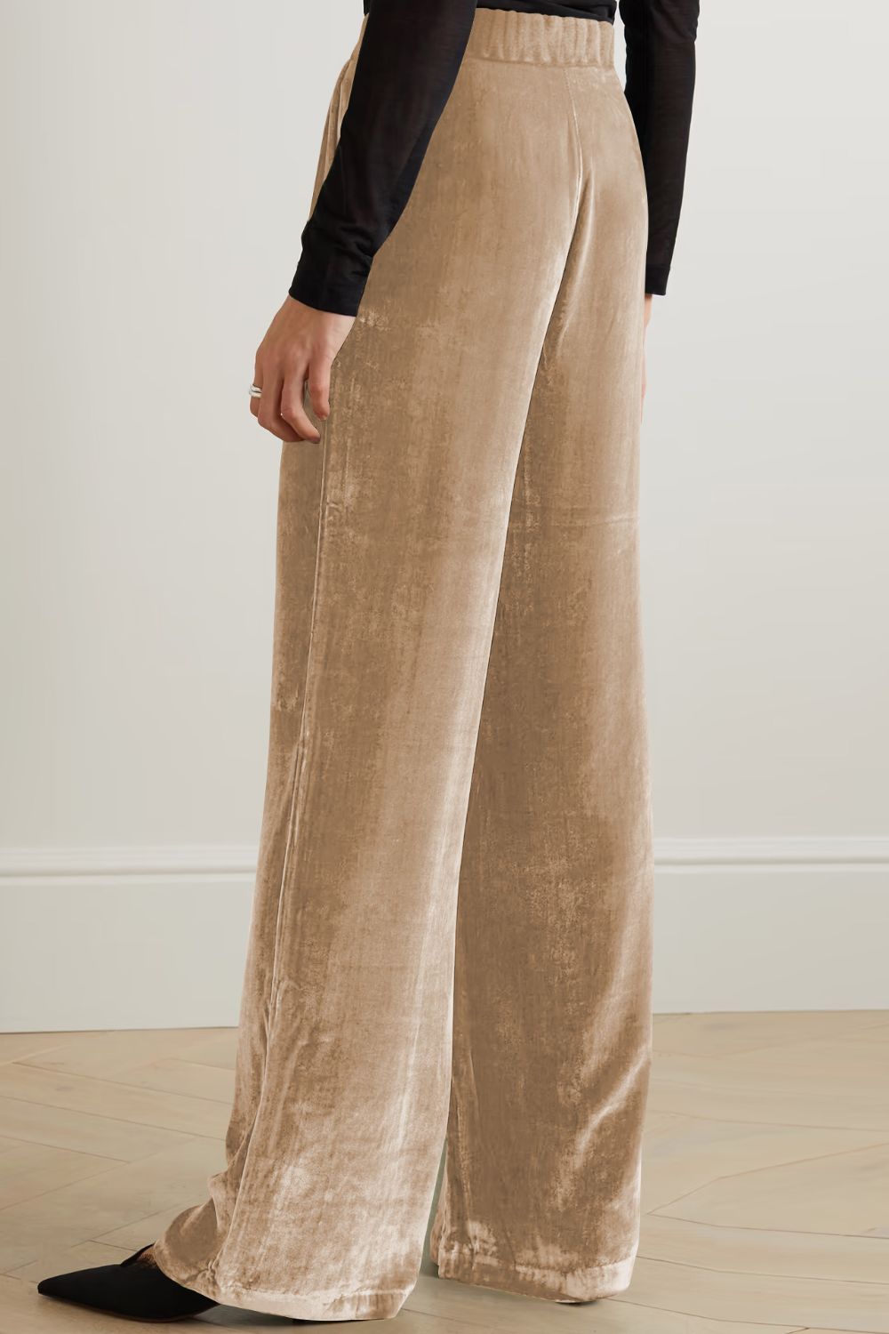 Loose Fit High Waist Long Velvet Pants with Pockets