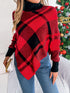 Plaid Turtleneck Batwing Sleeve Sweater