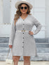 Curve Ribbed Buttoned V-Neck Long Sleeve Dress