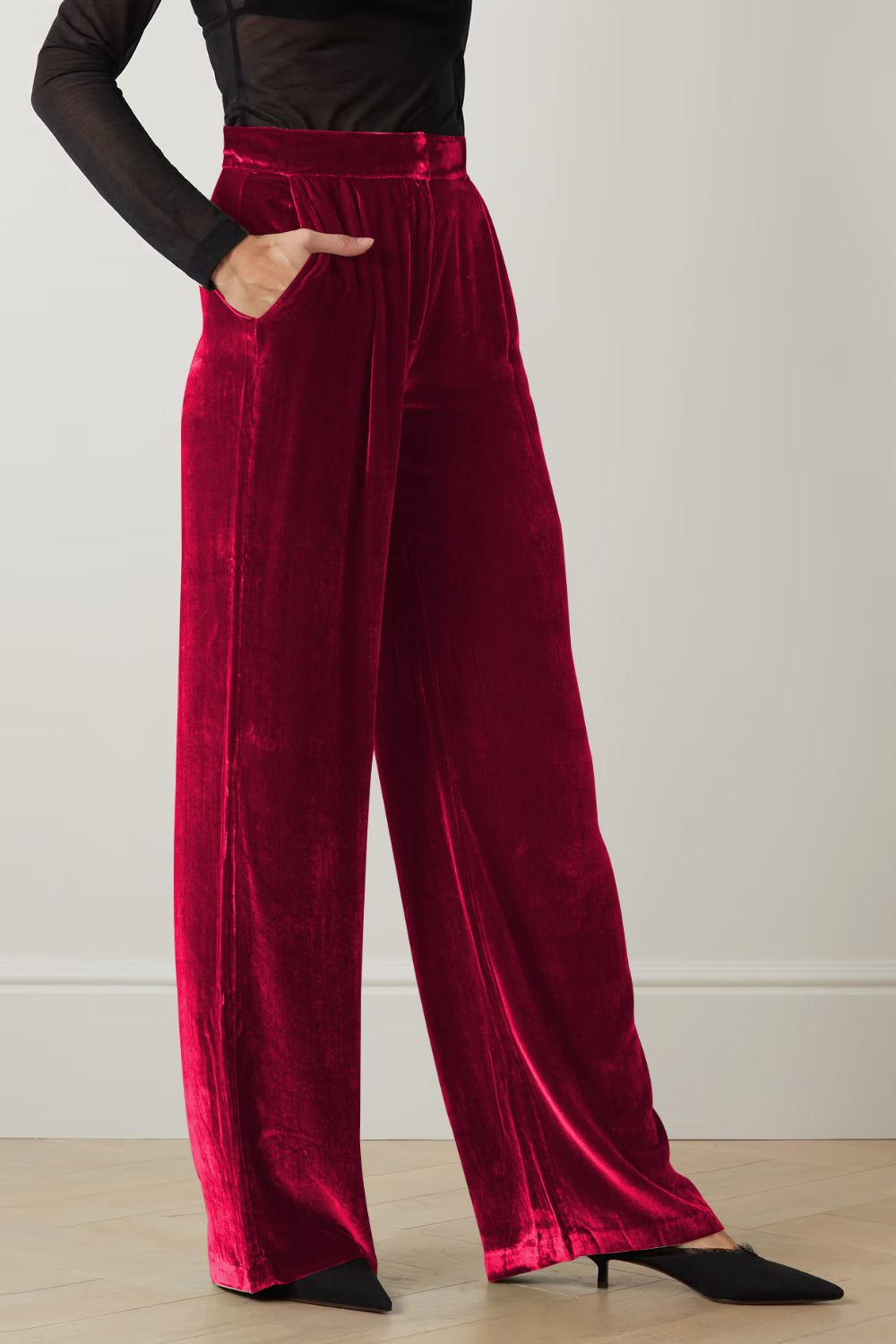 Loose Fit High Waist Long Velvet Pants with Pockets