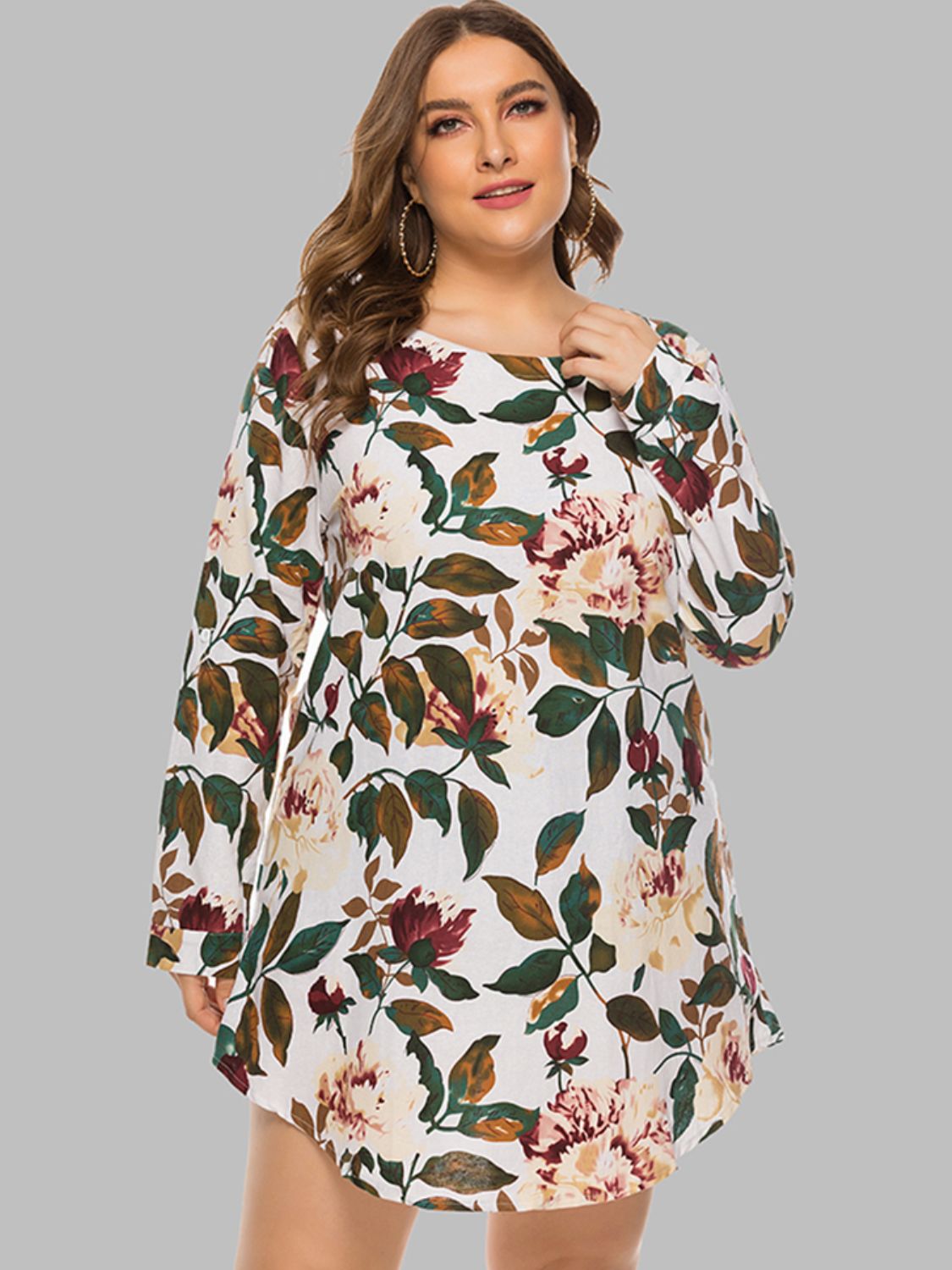 Curve Floral Long Sleeve Mini Dress