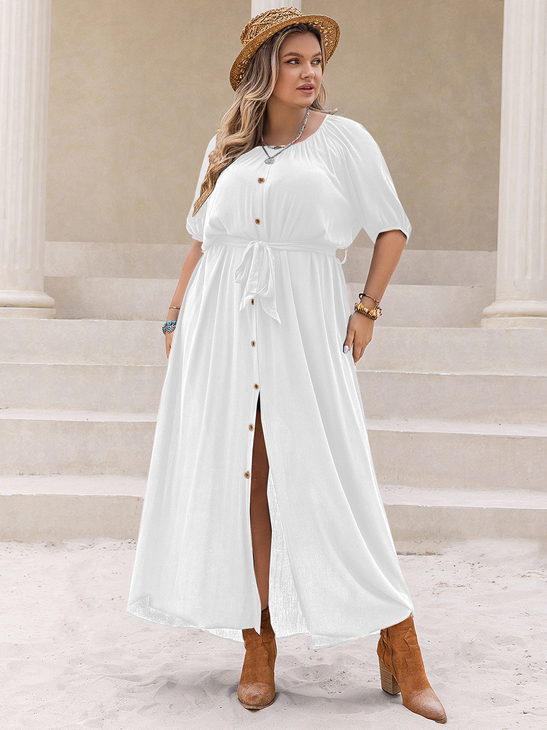 Curve Round Neck Half Sleeve Dress