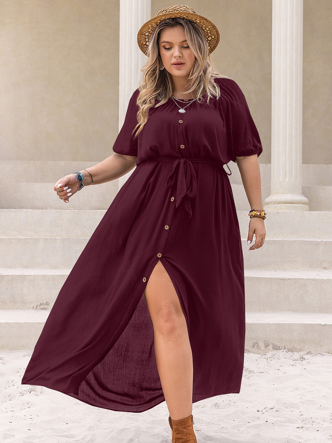 Curve Round Neck Half Sleeve Dress