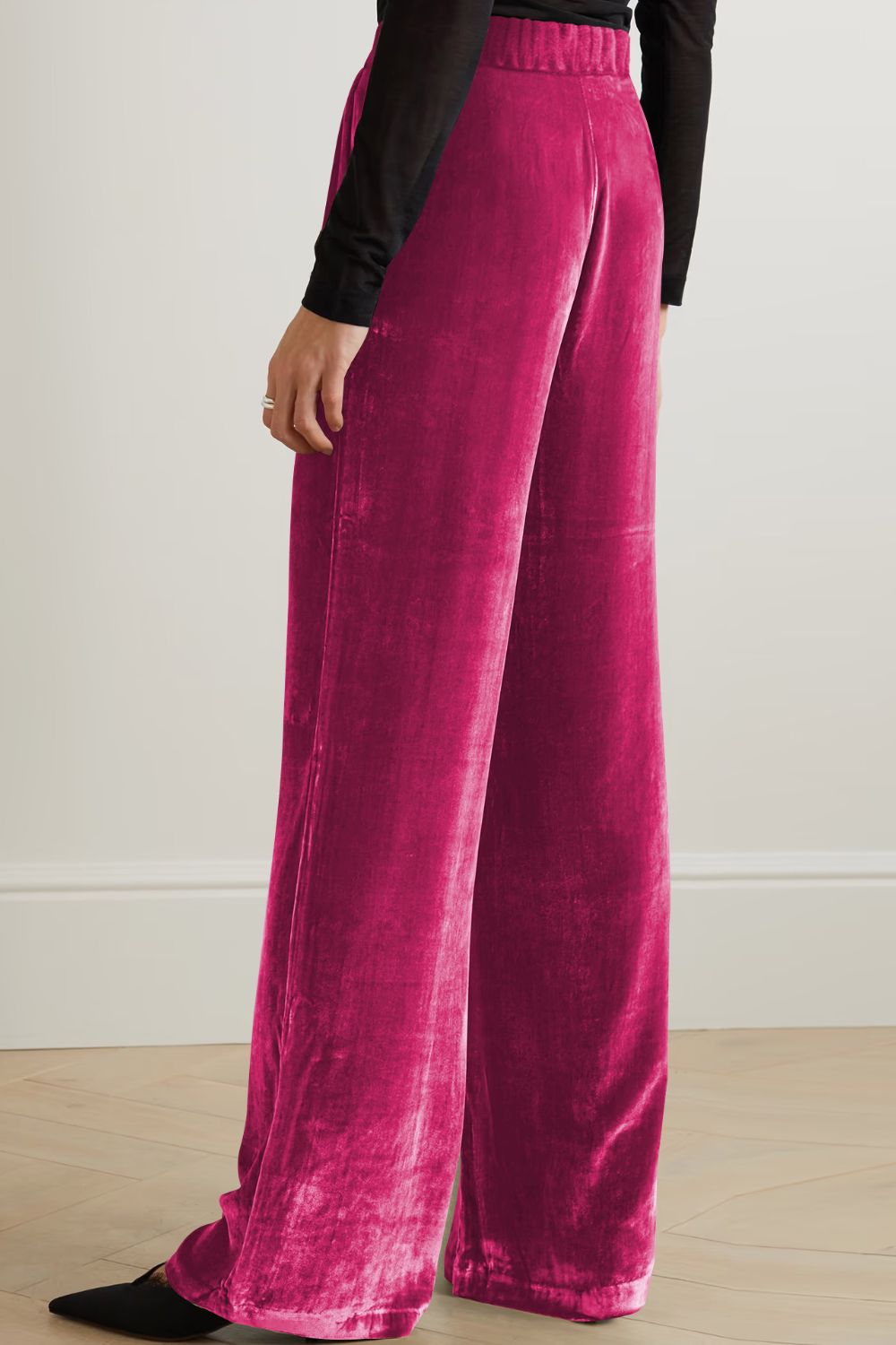 Loose Fit High Waist Long Velvet Pants with Pockets