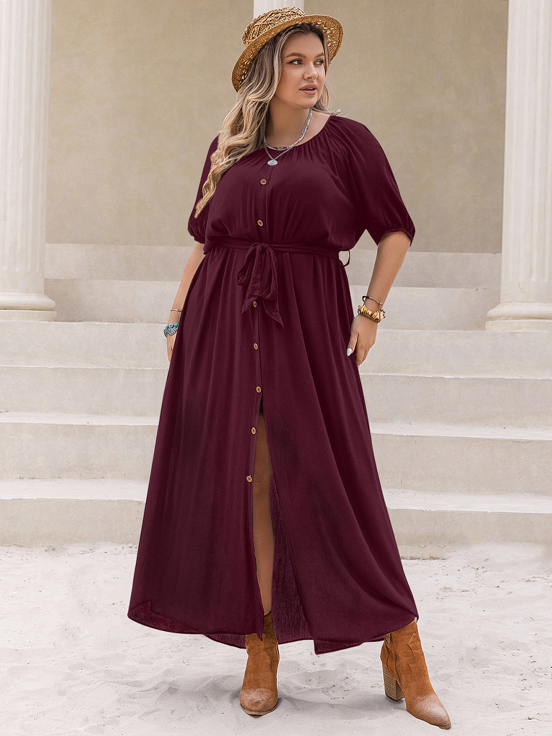 Curve Round Neck Half Sleeve Dress