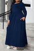 Curve Round Neck Long Sleeve Maxi Dress with Pockets