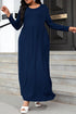 Curve Round Neck Long Sleeve Maxi Dress with Pockets