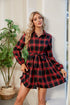 Plaid Print Tie Waist Collared Neck Shirt Dress