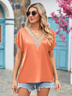 V-Neck Cuffed Blouse