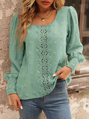 Swiss Dot Lace Detail Blouse