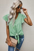 V-Neck Tie Hem Flutter Sleeve Blouse