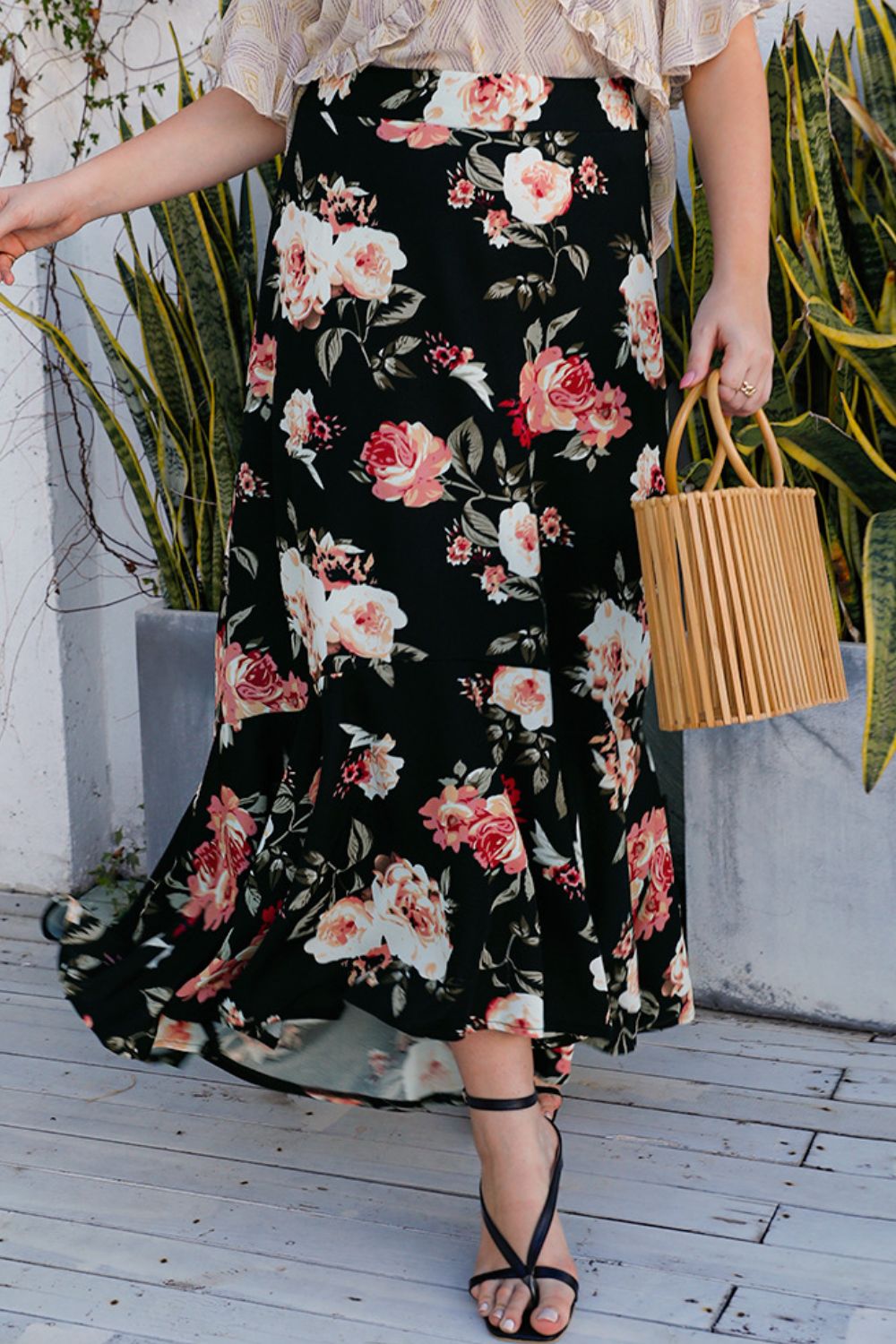 Curve Floral High-Rise Skirt