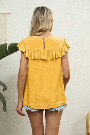 Spliced Lace Ruffled Blouse