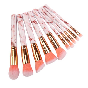 Pink Marble Brush Set With Marble Makeup Bag