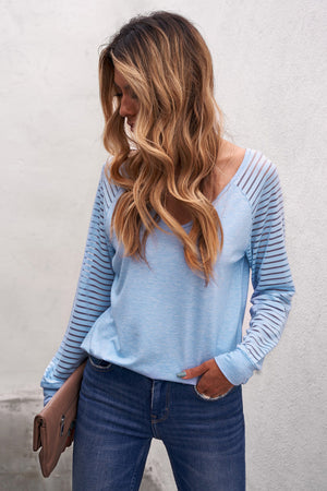 Sheer Striped V-Neck Top